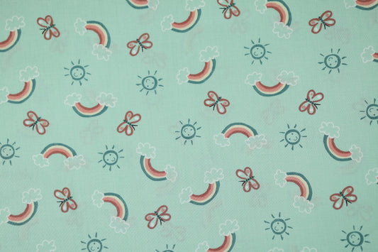 Baumwollstoff Stretch Regenbogenfreude – Mint – ideal für Kinderkleidung