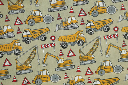 Baumwollstoff Stretch Baustellen Spaß – Gelb – ideal für Kinderkleidung