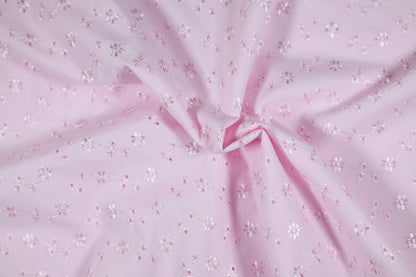 Hochwertiger Baumwollstretch Blütenstickerei Rosa – weich, dehnbar und bunt