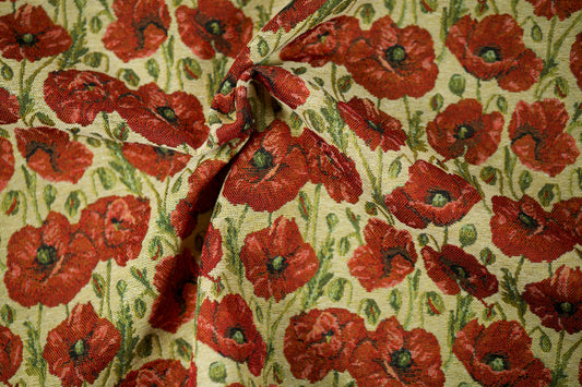Gobelinstoff mit mohnblumen auf beige – dekorativ und strapazierfähig
