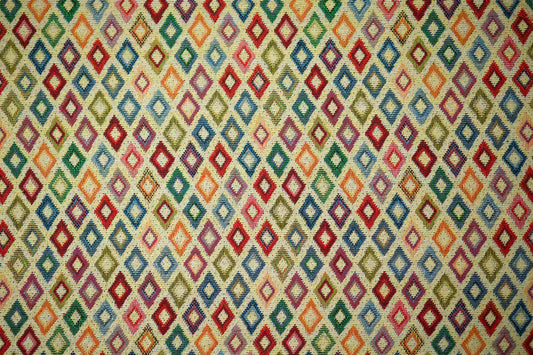 Bunter Möbelstoff mit kleinen Rauten in Multicolor – modern & markant