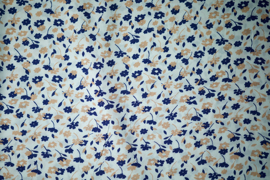 Viskosestoff – Beige & Marineblau Floral – Viskosestoff mit Blumenmuster, weich und fließend – Ideal für Sommerkleider