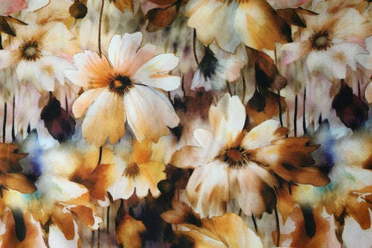 Viskose – Aquarellblumen in Braun-Orange – ideal für Sommerkleidung, Blusen und Accessoires